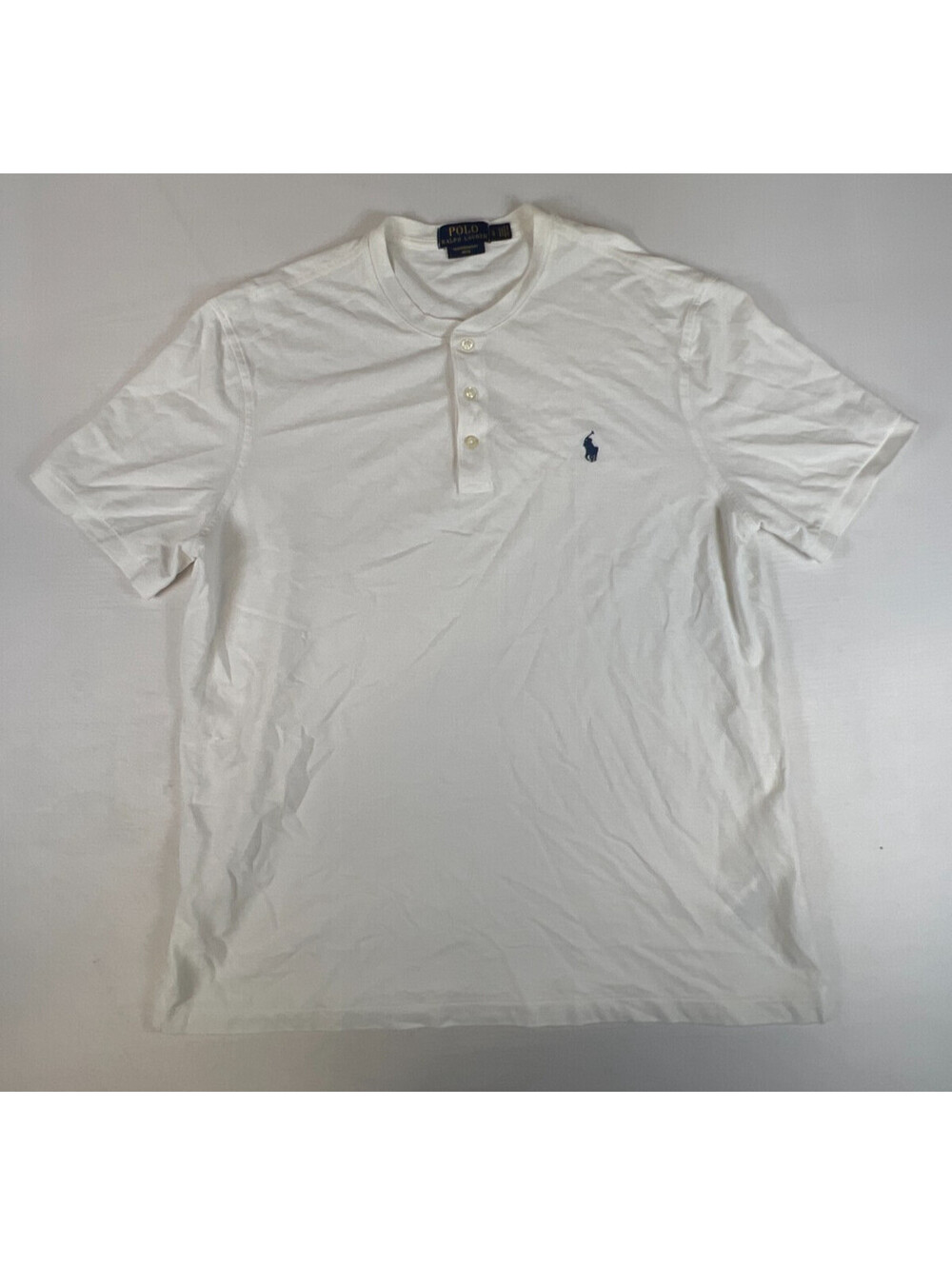 Polo Ralph Lauren Men L Short Sleeve Henley Shirt White Cotton Featherweight